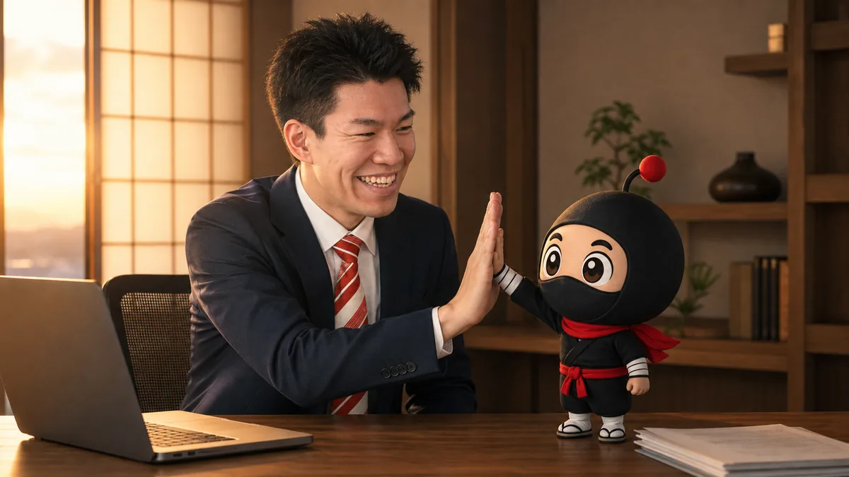 業務を任せ終えてハイタッチ
