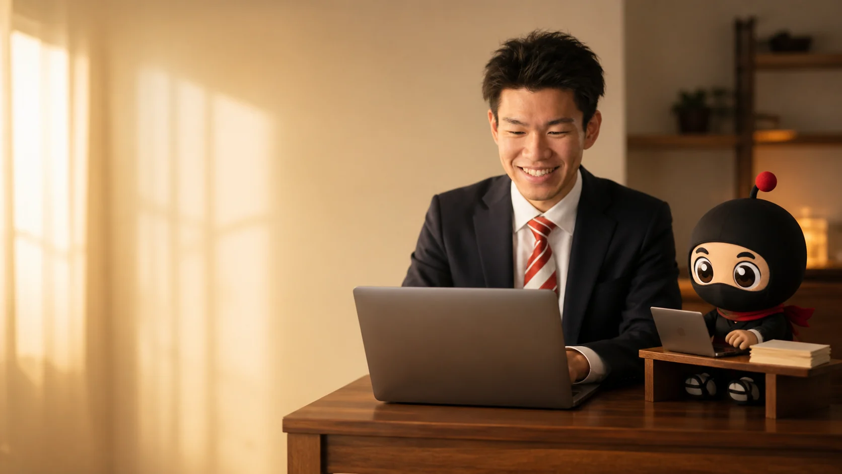AI秘書クロコと並んで仕事をする代表